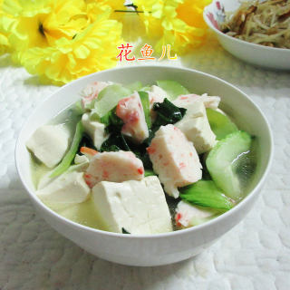 青菜虾味球煮豆腐的做法